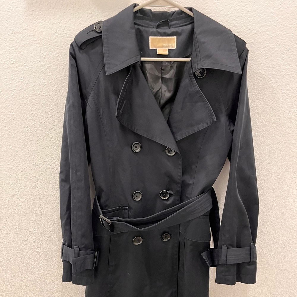 Michael Kors Womens Black Button Rain Coat Small